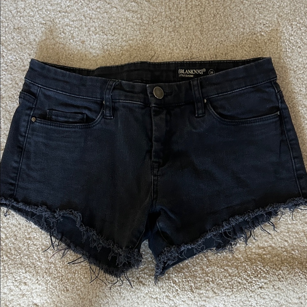 Blank NYC Black Distressed Frayed Hem Denim Shorts